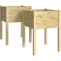 Dakota Fields Garden Planters 2 Pcs Black 40X40x70 Cm Solid Pinewood Light Brown 70cm H x 50cm W x 50cm D