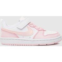 Nike white & pink court borough low Girls Junior Trainers