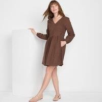 Cotton Needlecord V-neck Dress