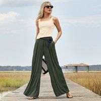 Lands' End Women's Wide Leg Palazzo Trousers in Green | Size: 14-16R