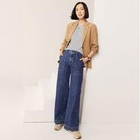 Petite Soft Denim Wide Leg Utility Jeans, High Waisted