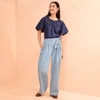 Petite Wide Leg Paper Bag Trousers