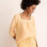 Plus Square Neck Three Quarter Sleeve Linen Top