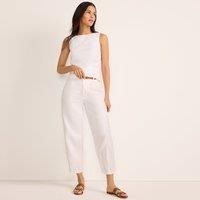 Lands' End Women's Barrel Leg Pleated Linen Trousers in White | Size: 16
