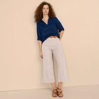 Petite Wide Leg Cropped Linen Trousers