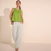 Wide Leg Linen Blend Tie Waist Trousers