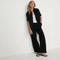 Wide Leg Linen Blend Tie Waist Trousers