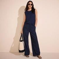 Wide Leg Linen Blend Tie Waist Trousers