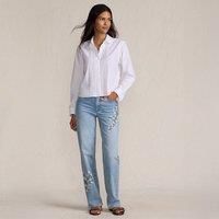 Petite Embroidered Relaxed Straight Leg Jeans, Mid Rise