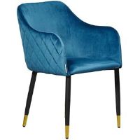 Canora Grey Holdenville Modern Velvet Dining Chair - Ergonomic Button Back with Metal Legs Black/Gold/Blue 81cm H X 55cm W X 60.5cm D