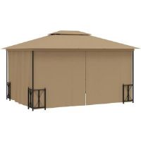 Dakota Fields Gazebo With Sidewalls&Double Roofs 3X4 M Anthracite Taupe 400cm W X 300cm D X 265cm H