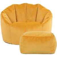 Isabelle & Max Icon Velvet Bean Bag Chair & Footstool yellow/brown 64.0 H x 77.0 W x 74.0 D cm