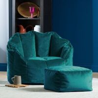 Isabelle & Max Icon Velvet Bean Bag Chair & Footstool blue 64.0 H x 77.0 W x 74.0 D cm