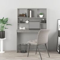 17 Stories Desk With Shelves 102X45x148 Cm Engineered Wood Concrete Grey 148cm H X 102cm W X 45cm D