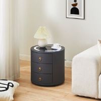 Ivy Bronx Bedside Table, Round Nightstand, 3 Drawers Cabinet, Smart Bedside Table With Wireless Charging Black 45.8cm H X 46cm W X 46cm D