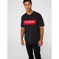 True Religion Men/'s Short Sleeve Mesh Box Logo Tee - Casual Crew Neck T-Shirt, Jet Black, Medium