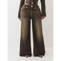 True Religion Women/'s Jessie Baggy Flap Super T​ Jeans, Cocoa Crumble, 28