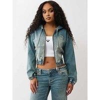 True Religion Denim Zip Up Hoodie Big T-Shirt - Mid Wash