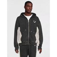 True Religion Mesh Inset Clinched Zip Up Hoodie - Black