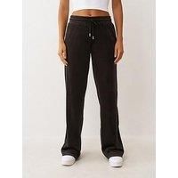 True Religion Branded Crystal Velour Straight Leg Sweat Pants - Black