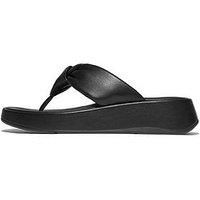 FitFlop Women/'s F-Mode Knot Soft-Leather Flatform Toe-Post Sandals Wedge, All Black, 8 UK