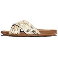Fitflop Gracie Woven Cross Slides - Deep Tan/Ivory
