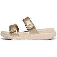 Fitflop Women/'s F-Mode GO Adjustable Flatform Two-BAR Slides Sandal, Platino, 8 UK