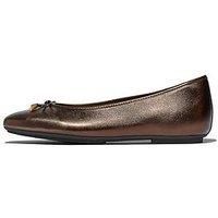 Fitflop Women/'s DELICATO Bow Soft Leather Ballet Flats, Metallic Chocolate Brown, 5 UK