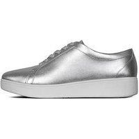 Fitflop Women/'s Rally Crystal-Trim Leather Sneakers, Silver, 4 UK