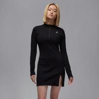 Nike Jordan Women's 1/2-Zip Long-Sleeve Knit Dress - Black - Cotton/Polyester/Elastane