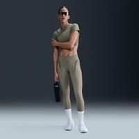 Nike Pro Women/'s 7/8 Tights with Mid Rise and Graphic, Light Army/Cargo Khaki/White, HJ1219-320, L