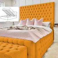 Canora Grey Deluxe Haven Upholstered Ottman Storage Bed Frame Mustard Super King (6')