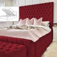 Canora Grey Deluxe Haven Upholstered Ottman Storage Bed Frame Burgundy Super King (6')