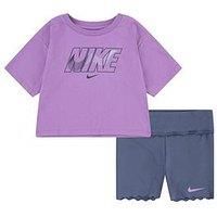 Nike Kids Girls Swoosh S/S T-Shirt And Bike Short Set - Purple
