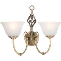 Rosdorf Park Laticia 2 Light Double Wall Light Scone with Alabaster Glass Shade Antique Brass 35cm H X 42cm W X 25cm D
