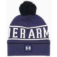 Under Armour Halftime Knit Pom Beanie Cap Hat OSFM Black White BLUE 1386634 Mens