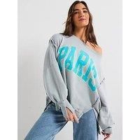 Free People Graphic Camden Paris Sweatshirt - Light Grey