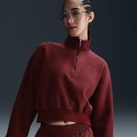 Nike Sportswear Phoenix Plush Women's Oversized 1/4-Zip Cropped Cosy Fleece Sweatshirt - Red - Polyester/Rayon