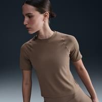 Nike Zenvy Rib Women's Dri-FIT Short-Sleeve Top - Brown - Nylon/Elastane