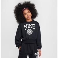 Nike Sportswear Club HJ3373-010 Box Shaped French Terry Crew Neck Top For Older Kids (Girls), Black/White, M