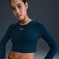 Nike Pro Women's Dri-FIT Long-Sleeve Cropped Jacquard Top - Blue - Nylon/Elastane