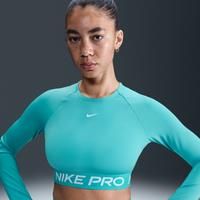 Nike Pro Women's Dri-FIT Cropped Long-Sleeve Top - Green - Polyester/Elastane