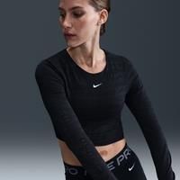 Nike Pro Women's Dri-FIT Long-Sleeve Cropped Jacquard Top - Black - Nylon/Elastane