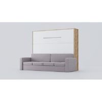 Ebern Designs Maialen Upholstered European Double (140 X 200cm) Bed Beige/Oak Country/White Matt 159cm H X 260cm W X 169cm L