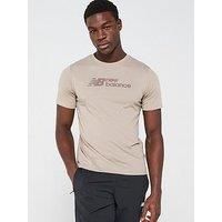 New Balance Mens Running Heathertech Linear T-Shirt - Beige