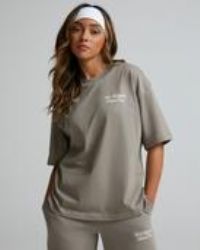 New Balance Womens Linear Oversize T-Shirt - Beige - Size XS
