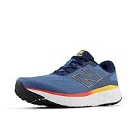 New Balance Men/'s Fresh Foam X Evoz V4 Running Shoe, Sea Stone/Nb Navy/Clementine, 11.5