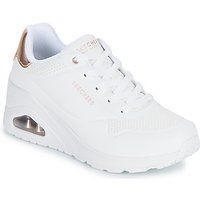 Skechers Duraleather Metallic Trimmed Lace Up Fashion Wedge Trainers - White