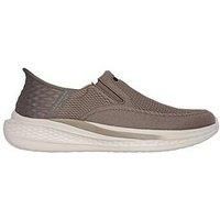 Skechers Men/'s Hands-Free Slip-ins Slade Deacon Sneaker, Taupe Knitted Mesh, 6 UK