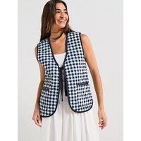 Free People Claudine Quilted Tie Vest - Navy